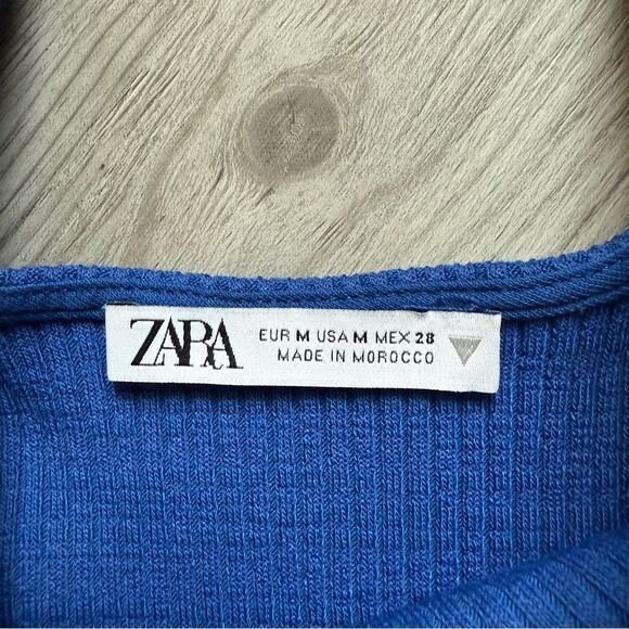 ZARA Ribbed Mini Dress Cutout Party Club Blue Medium - Picture 3 of 7